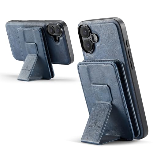 Étui iPhone 15 Pro Max bleu avec porte-cartes amovible et support silicone
