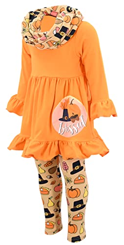Image of Unique Baby Girls Kids Toddler 3pc Outfit Set Long Sleeve Cotton Blend Tunic Top Leggings and Scarf