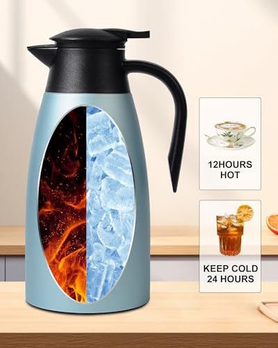 Image of 70 OZ Updated Thermal Coffee Carafe for keeping hot, 2 PCS Carafes for hot liquid, Insulated Coffee Carafe Stainless Steel Vacuum Thermal Pot for Coffee, Hot Water,Keep Hot 12 Hours (Blue+Blue)