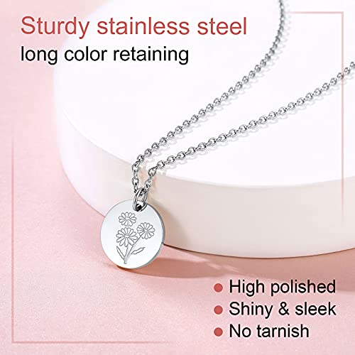 Necklaces For Women Trendy Birth Flower Coin Necklace October Marigold Guardian Month Floral Pendant Stainless Steel Dainty Round Disc Medal Jewelry Birthday Gifts For Mom #TOP3