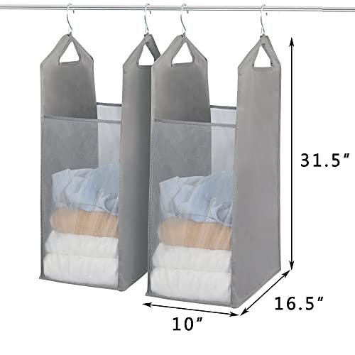 Storage Maniac 2-Pack Hanging Laundry Hamper, Front See-Through Mesh Hanging Laundry Bag, Slim Hanging Laundry Basket, Double Hanging Closet Hamper, Narrow Hanging Closet Organizer, Grey #TOP3