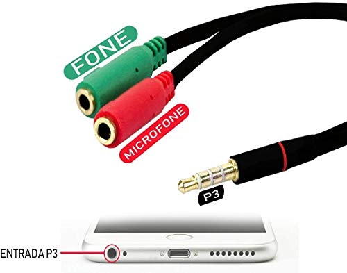 Cabo Adaptador P3 (P2 Combo) P/Fone e Microfone ou Headset - Notebook Smartphone Celular Tablet Xbox