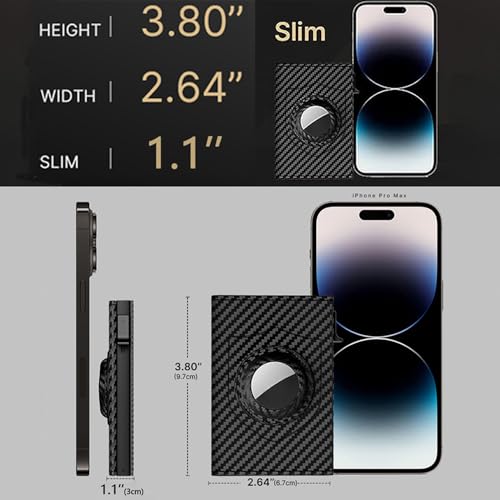 Image of Mens Pop Up Wallet for AirTag: Premium Genuine Leather, RFID Blocking, Smart, Minimalist, 9-14 Card Capacity, ID Window, Cash Slot (Carbon Fiber 2)
