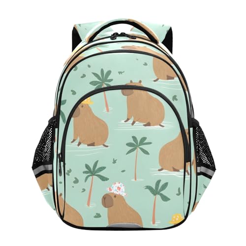Capybaras Summer Pattern Backpack For Girls Kindergarten Elementary Bookbag Lightweight Childrens School Bag,Medium