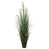 Vickerman Everyday 48" Artificial Green Grass and Eucalyptus with Black Plastic Pot - Faux Grass Pla