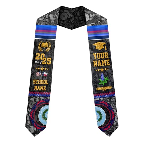 MonkeyVan Customize Texas Graduation Stole Texas Graduation Sash 2025 Texas Sash for Graduation Usa and Texas Flag for Graduation Tx15
