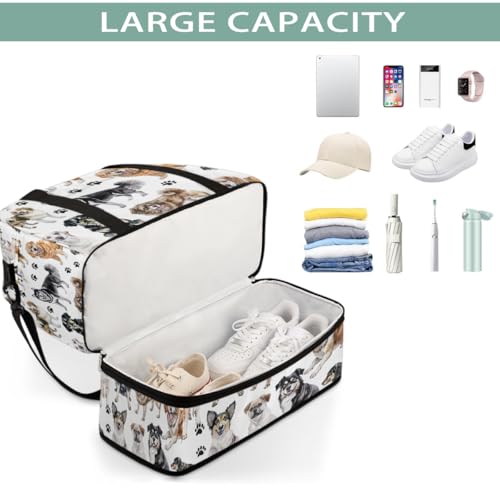 Foldable Carry On Bag for Travel, Expandable Duffle Bag with Shoe Compartment, Dog Paw Pattern Lightweight Sports Gym Tote with Trolley Sleeve4