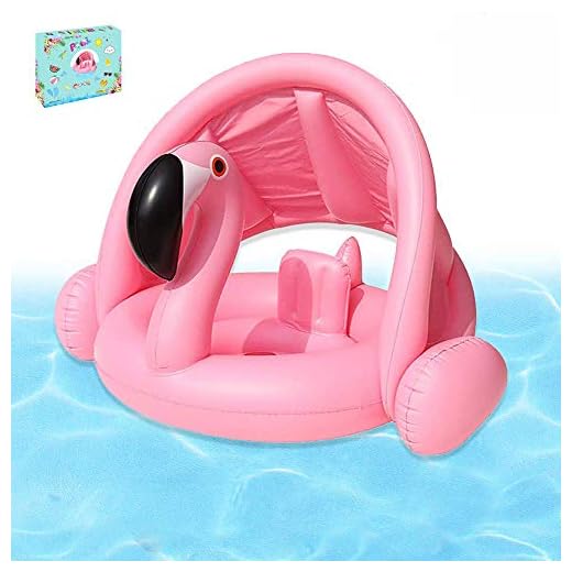 Brave Hours Baby Pool Float Flamingo Toddlers Floaties Infant Inflatable Swimming Ring with Sun Canopy for The Age 6-48 Months