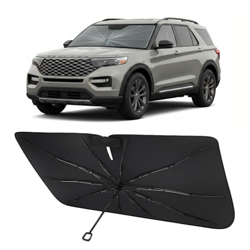 Image of Proadsy Custom Fit 2020-2026 Ford Explorer Windshield Sun Shade Umbrella | Advanced Ice Crystal Material, -54F Cooler, Zero-Gap Sunblock, Instant Setup & Foldable Design for Summer Parking, Daily Use
