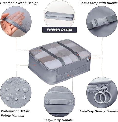 Image of polyester 7 Set Packing Cubes Luggage Packing Organizers For Travel Accessories storage organiser (gray)