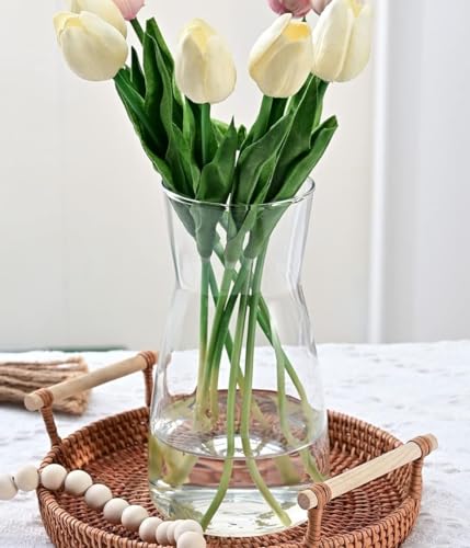 Vzmiza Clear Glass Vase, Premium Quality for Flower with Non-Slip Pad, White Transparent Color Rustic Home Decor, Decorative Modern Farmhouse, Ideal Shelf, Mantle, Table & Entryway Decor, Transparent - Cosy Home Interiors Vzmiza Clear Glass Vase, Premium Quality for Flower with Non-Slip Pad, White Transparent Color Rustic Home Decor, Decorative Modern Farmhouse, Ideal Shelf, Mantle, Table & Entryway Decor, Transparent