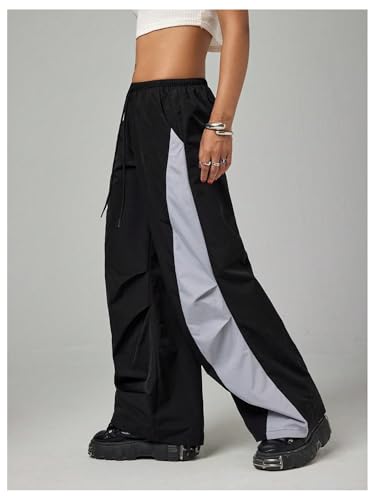 SOLY HUX Women's Color Block Baggy Pants Y2k Drawstring Elastic Waist Wide Leg Parachute Track Pants Streetwear3