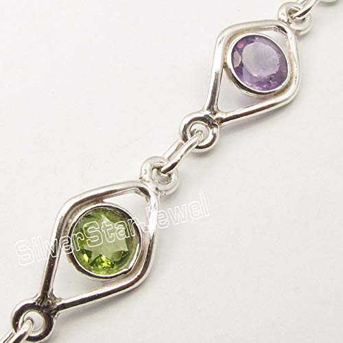 Image of Solid Sterling Silver Multistones Bracelet 7.7 inch Wedding Gemstone