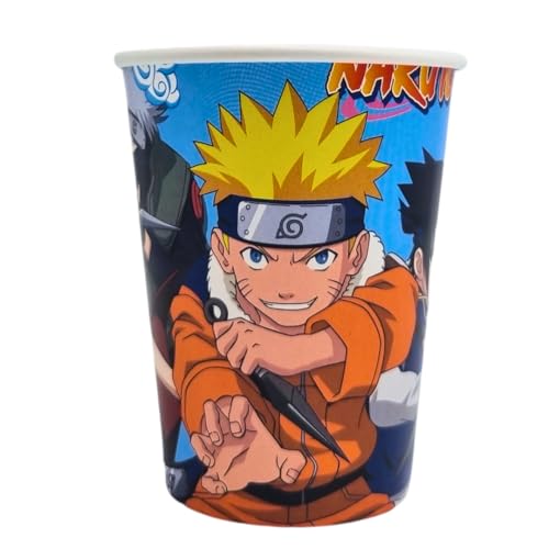 FIESTORA, Vasos Naruto, Vasos para Fiesta de Cumpleaños Temática, Desechables y Resistentes, Diseño Colorido para Celebraciones, Pack 8 Vasos