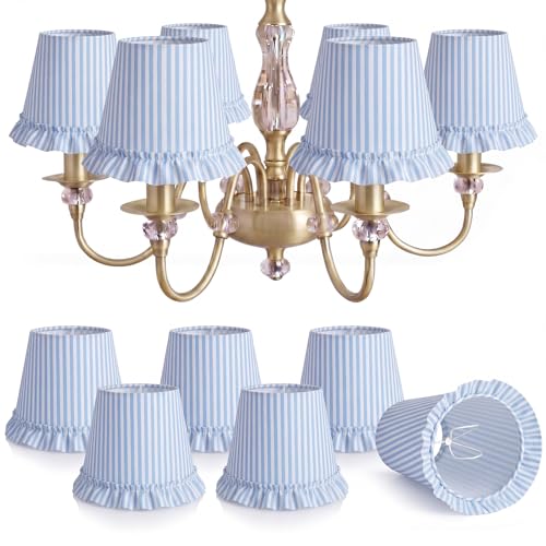 Gerrii 6 Pcs Striped Ruffled Chandelier Lampshade Lamp Shade with Ruffle Trim...