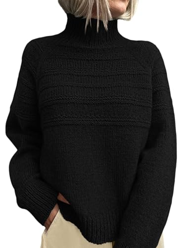 PRETTYGARDEN Women's Turtleneck Sweaters 2025 Fall Chunky Knit Pullover Long Sleeve Jumper Tops Trendy Winter Clothes (Black,Medium)