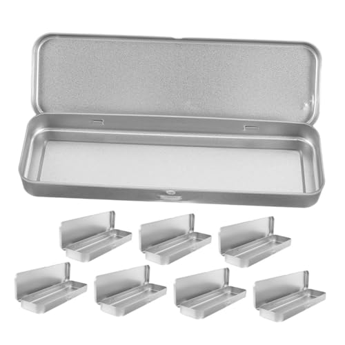 Boîte de rangement portable en métal lot de 8 plumiers rectangulaires à charnière
