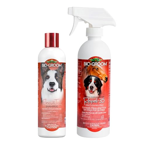 Bio-Groom Flea & Tick Dog Shampoo & Repel 35 Spray - Flea & Tick Prevention Treatment for Dogs & Cats, Natural Fly Repellent for Dogs & Horses, Cruelty-Free, Made in USA - Pack of 2