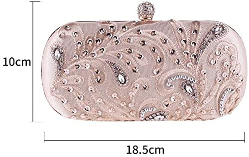 RajoNN Abendhandtaschen für Damen, Tasche für Damen, bestickte Perlentasche, Diamanten, Brauttasche, Kettentasche, Clutch (Aprikose) (weiß)