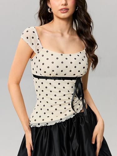 Milumia Women's Polka Dot Tops Cute Square Neck Asymmetrical Hem Tank Top3