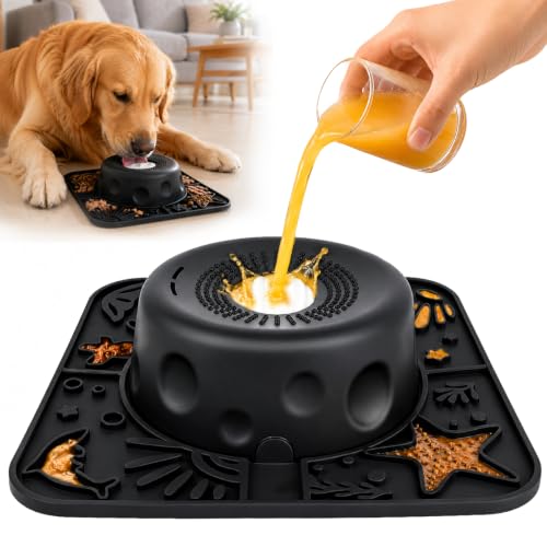 Dog Licking Bowl with Rolling Ball, 2 in 1 Dog Lick Mat for Slow Feeding