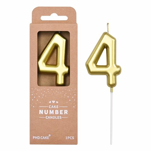 PHD CAKE 2.76 inch Classical Gold 4 Number Birthday Candles, Gold Number Candles, Cake Number Candles, Party Celebration