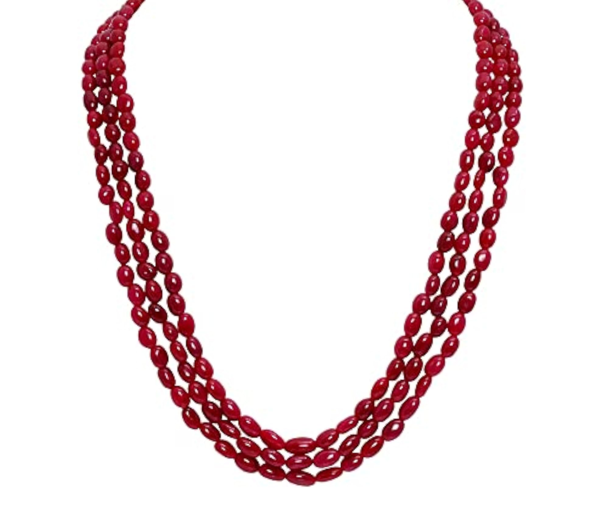 Jaipur Ruby Gemstone Oval Shape Bead Necklace