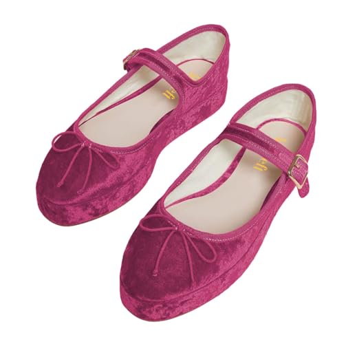 miss left Women Classic Platform Heel Closed Round Toe Mary Jane Flats Bows Strap Buckle Pumps Comfy Dance Party Shoes Size 4-16 US4