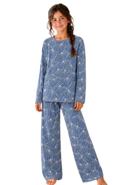 Image of TotzTouch Girls Printed Pyjama Set | Full Sleeve Top with Wide Leg Pyjama Pants | Stylish Cotton Co-Ord Nightwear Set for Kids