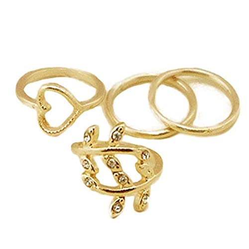 Broadfashion 4PCS/Set Gold Plated Crystal Plain Cute Above Knuckle Ring Band Midi Ring Rings