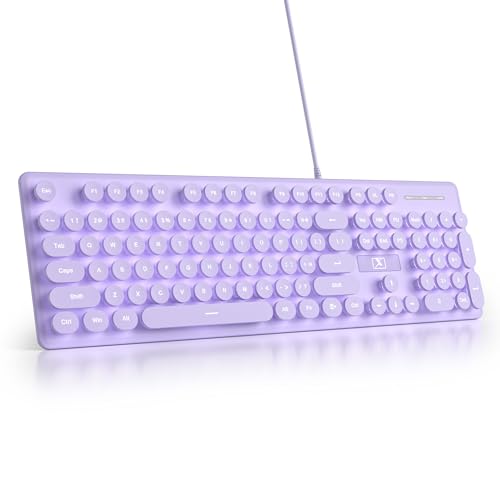 SOLIDEE Teclado de Membrana 100%,Teclado Estilo máquina de Escribir Retro 104 Teclas,Teclado de Membrana con Cable,Teclados de con retroiluminación LED con Teclas ABS(Americano QWERTY)(V300 Purple)