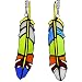 Bieye W10038 7-inch Colored Feathers Tiffany Style Stained Glass Window Hangings Suncatcher with Chain and Suction Cup Hook, Set of 2