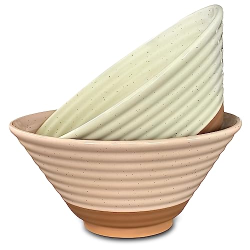 MORA Ceramic Ramen Bowl Set of 2, 45oz - Great for Pho, Miso Udon Soup, Instant Noodles, Serving, Thai or Asian Food - Microwave Safe Large Japanese Noodle Bowls, Modern Kitchen - Assorted Neutrals