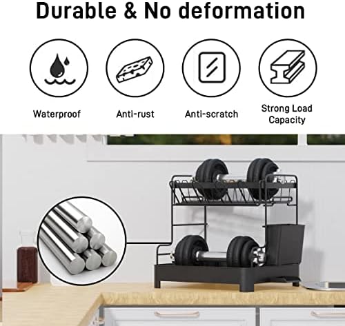 pickpiff 2 Tier Dish Drying Rack, Dish Drainer Rack with Drip Tray (31.5 * 29.7 * 30cm), Premium Material Kitchen Dish Drainer Rack, Kitchen Counter Sink Drainer Rack Counter (Black)