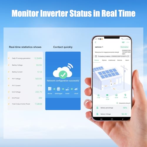 Aninerel 11Kw Inverter Ibrido 48V, 2 Ingressi Fv, Funziona Senza Batteria, Inverter A Onda Sinusoidale Pura (Wifi/Bms), Fv 60-500VDC, Adatto Per Batterie Al Litio Da 48V, Con Modulo Wifi - 7