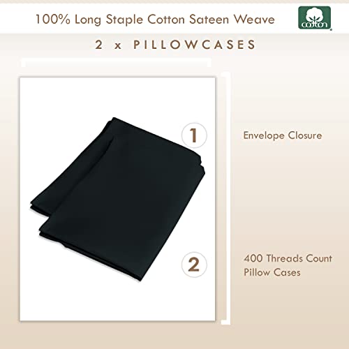 Pizuna 100% Cotton Housewife Pillowcases 2 Pack Black 48x74cm, 400 Thread Count Long Staple Combed Cotton Pillow Cover - Image 3