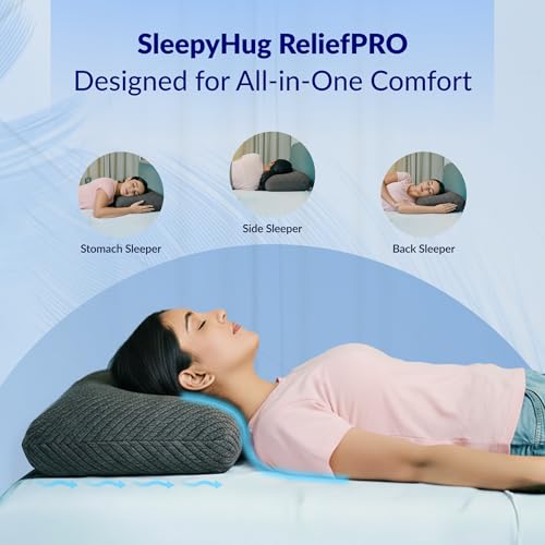 Image of SleepyHug ReliefPRO Pillow | Cooling Memory Foam for Deep Relief | Orthopedic Neck & Shoulder Support | 55x35x13 cm | Dark Grey (Pack of 2)