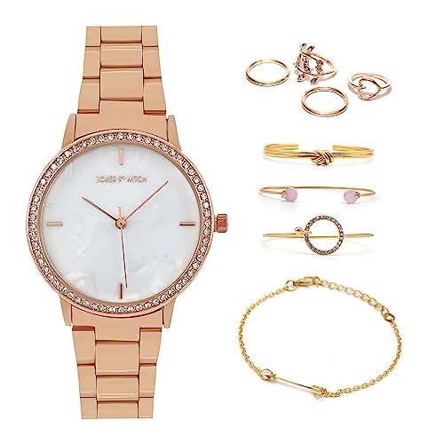 Stainless Steel Marla Love Triangle Women Analogue Watch Gift Sets, White Dial, Rose Gold Band