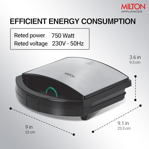 Image of Milton Grill Sandwich Maker HSM033 | 750 Watt Electric Sandwich Griller & Toaster for Home | Non-Stick Grill Plates | Auto Cut-Off | Heat Resistance Body, Cool Touch Handle | 2-Year Warranty | Silver