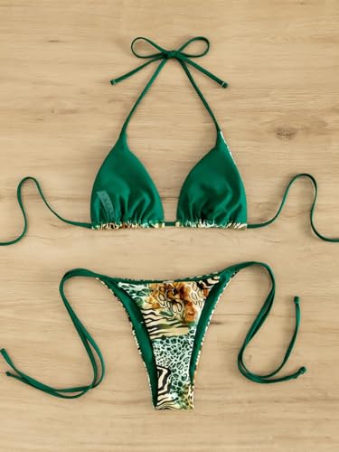 Image of Tainehs Women's Sexy Halter Thong Bikini Tie Two Sides Bottom Triangle Bikini Swimsuits