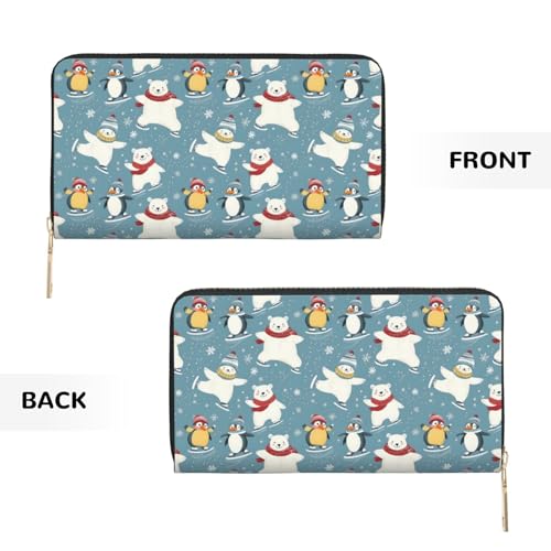 Bear Penguin Snowflakes Print Wallet Women Men, Long PU Leather Wallets for Women, Cute Womens Travel Wallet Purse Pouch with Zipper Pocket2