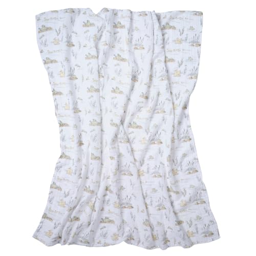 Image of Lambs & Ivy Froggy Cotton Muslin Swaddle Blanket w /Lovey Baby Gift Set | Large 44 inch square infant swaddle blanket with soft boucle green lovey security blanket.