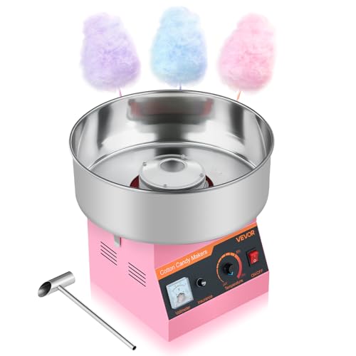 VEVOR Zuckerwattemaschine 1000 W elektrische Zuckerwattegeräte mit 38 cm Edelstahlschüssel und Zuckerlöffel, macht Zuckerwatten für Geburtstage zu Hause Familienfeiern, 3500 U/min Pink