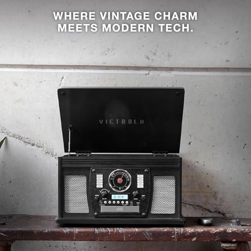 Image of Victrola Navigator 8-in-1 Bluetooth Record Player with Built-in Speakers - 3 Speed Turntable, CD Player, Cassette, FM Radio, USB, RCA Out, Headphone Jack, Wireless Music Streaming, Real Wood (White)