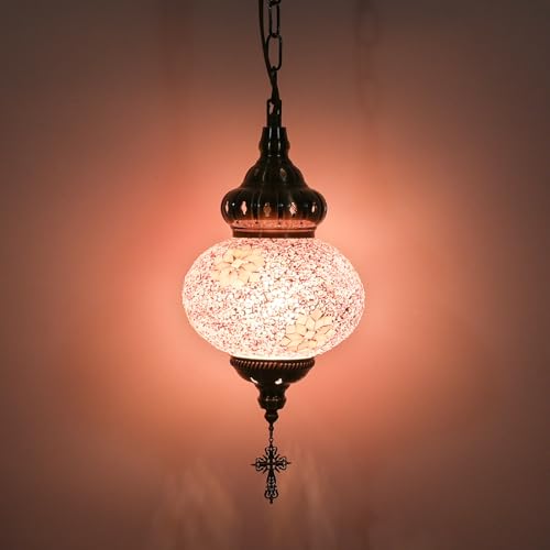 HGMASH Turkish Hanging Lamp, Moroccan Pendant Light, Glass Mosaic Shade