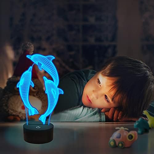 Night Light for Kids Ocean Dolphin 3D Night Light Porpoise Bedside Lamp 16 Color Changing Xmas Halloween Birthday Gift for Child Baby Boy