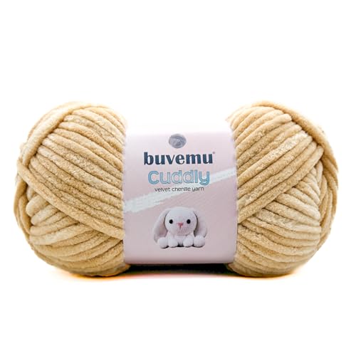 Image of Cuddly Velvet Chenille Yarn, Super Soft Fluffy Bulky for Knitting Crocheting Crafting Blanket Amigurumi, Durable for Shedding, 100 Gram (3.53 Ounces) 109 Yards (100 Meters) (Beige)
