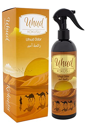 ihvan online, Spray Ambiente Luoghi Sacri Islamici 400ml – Profumo Naturale per Stanza e Tappeto Preghiera, con Oli Essenziali, Senza Alcol, Regalo Islamico, Ispirato al Monte Uhud