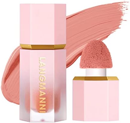 TOSOUATOP Liquid Blush, Soft Cream Blush Makeup with Cushion Applicator for cheeks, Natural Glossy, Improve Complexion, Long-Wearing, Blush Makeup for Face, Eyes and Lips, 05#Soft Peach