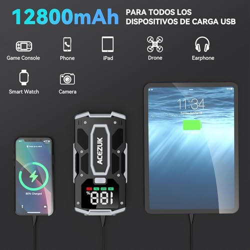 ACEZUK Arrancador de Coches 6000A, 12V Arrancador de Baterias de Coches (para 5.5L Disésel o 7.0L Gas), Jump Starter con 2.5 Inch Pantalla LCD, Clips de Seguridad Inteligentes, Luz LED - imagen 6